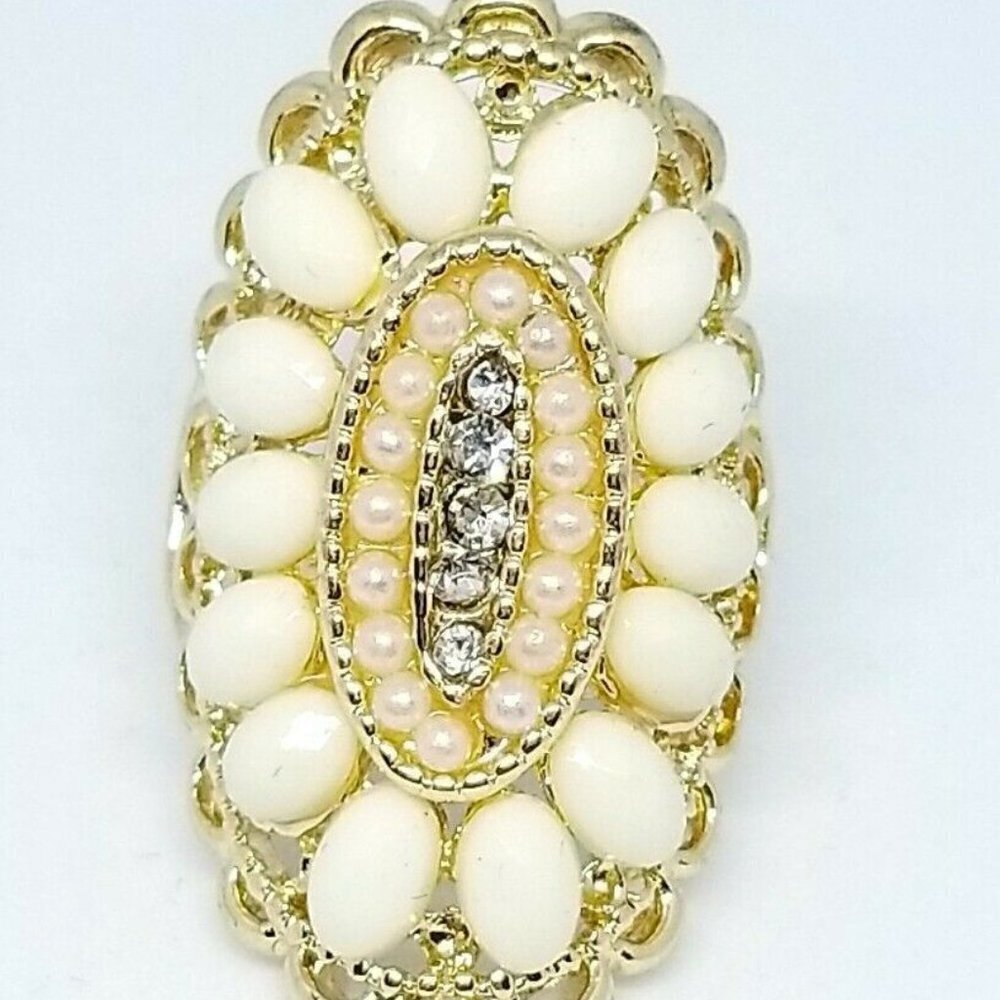 Faux Pearl Cream Clear Rhinestone Acrylic Filigree